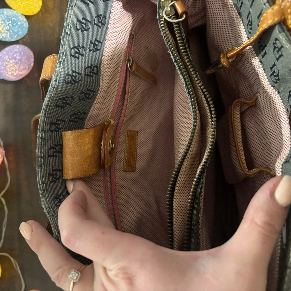 Dooney & Bourke Gray Signature Tote with Brown Leather Trim - Picture 3 of 5